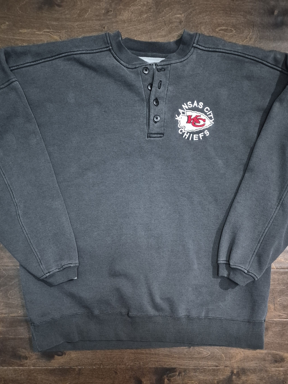 Kansas City Chiefs Vintage Sweatshirt Button Oversized Black 90s NFL
